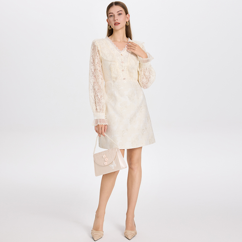 Realistic shooting of exquisite European and American heavy industry lace patchwork jacquard patchwork lace small fragrant style dress Realistic shooting of exquisite European and American heavy industry lace patchwork jacquard patchwork lace small fragrant style dress