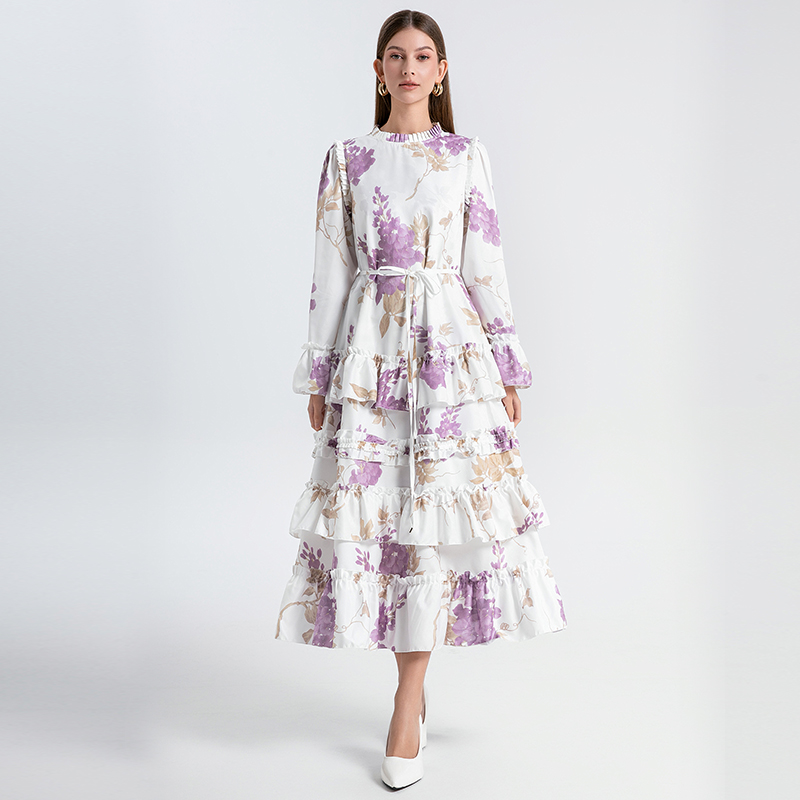 Real time shooting of heavy industry European and American palace style double printed loose fit cake skirt with temperament