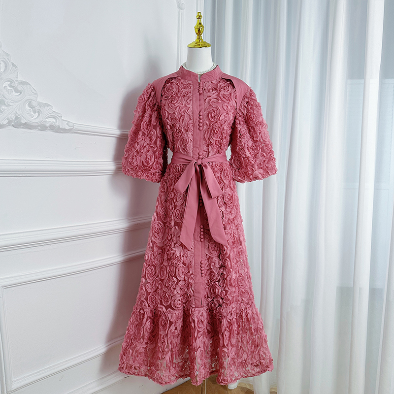 Real shot Heavy Industry 3D Rose Solid Color Loose Edition European and American Style Dress Real shot Heavy Industry 3D Rose Solid Color Loose Edition European and American Style Dress