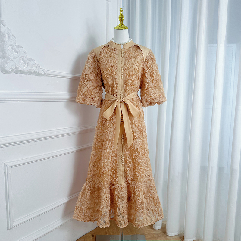 Real shot Heavy Industry 3D Rose Solid Color Loose Edition European and American Style Dress Real shot Heavy Industry 3D Rose Solid Color Loose Edition European and American Style Dress