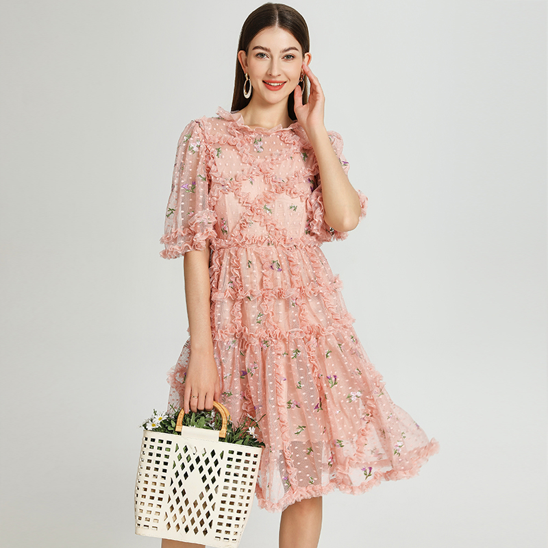 Real time shooting of French romantic boutique custom mesh small floral embroidery short retro cake skirt from Heavy Industry