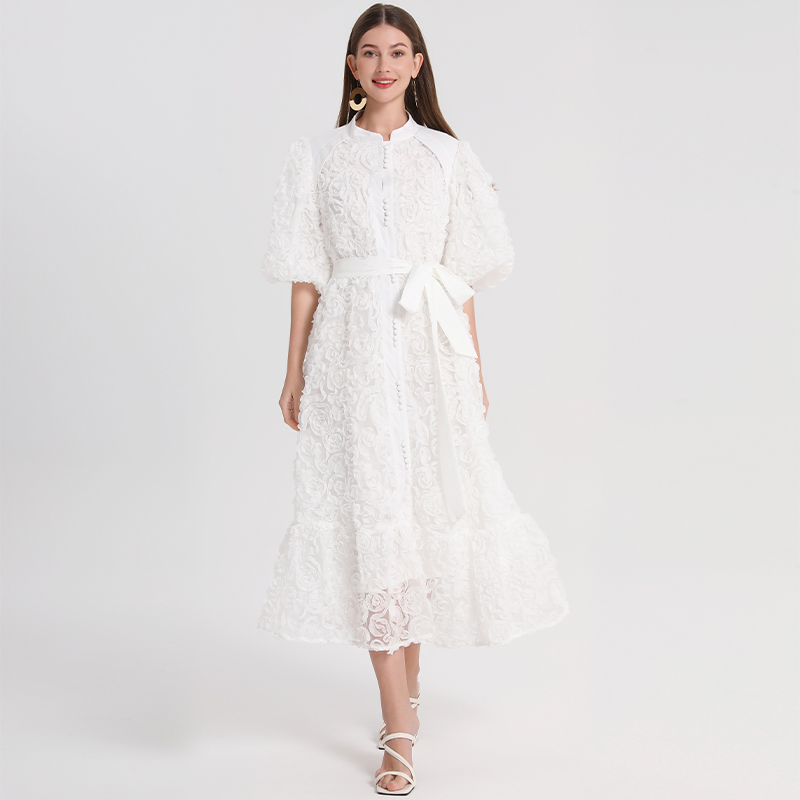 Real shot Heavy Industry 3D Rose Solid Color Loose Edition European and American Style Dress Real shot Heavy Industry 3D Rose Solid Color Loose Edition European and American Style Dress