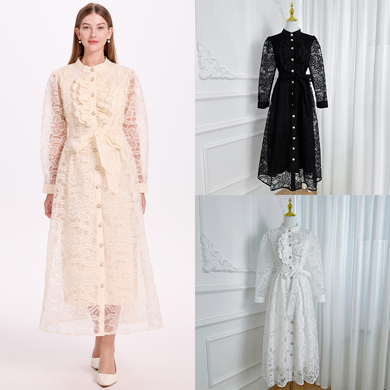 Real time shooting of embroidered cardigan with imperial style and wooden ears, loose waistband, elegant spring and autumn dress