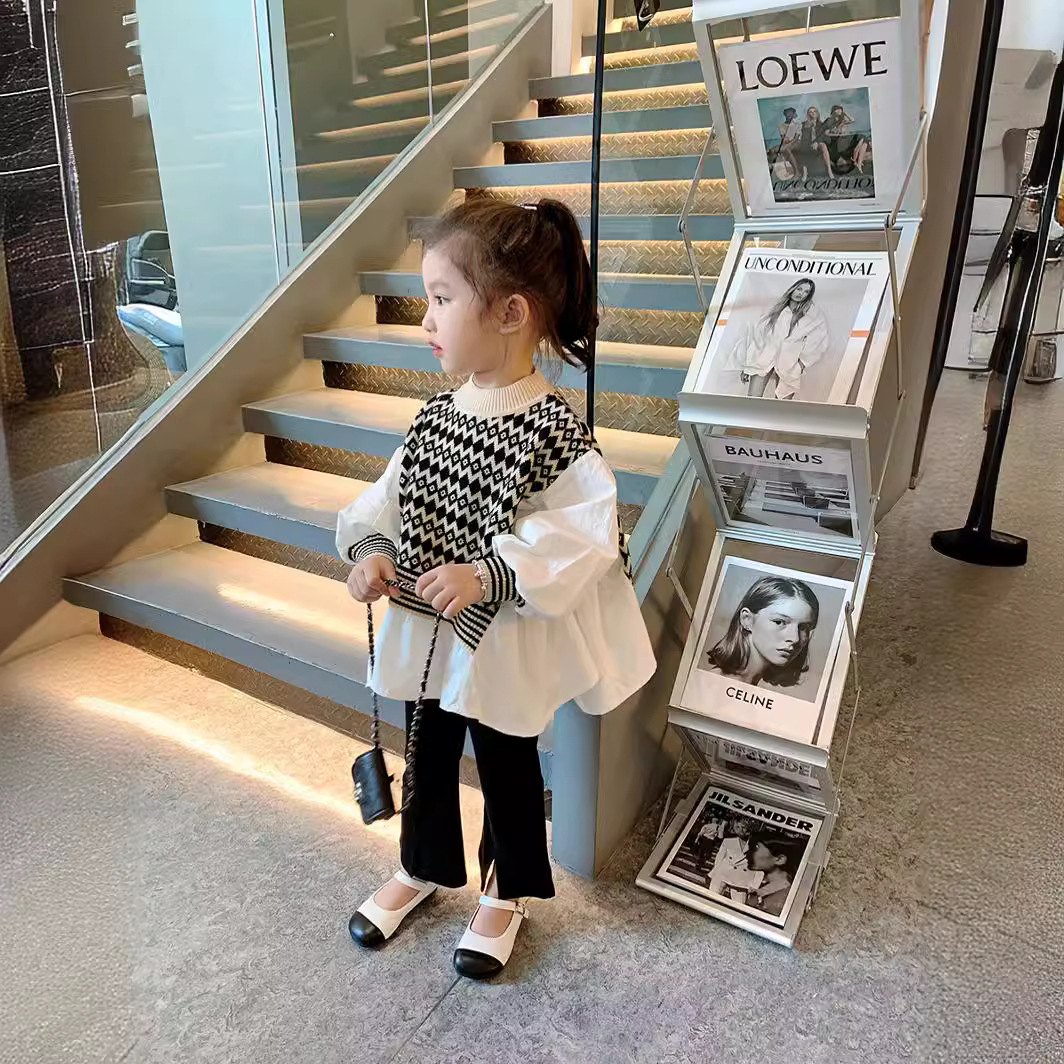 Ancorelala Autumn New Girls' Set Fashion Expansion Splicing Top with Bellbottom Pants Two Piece Set