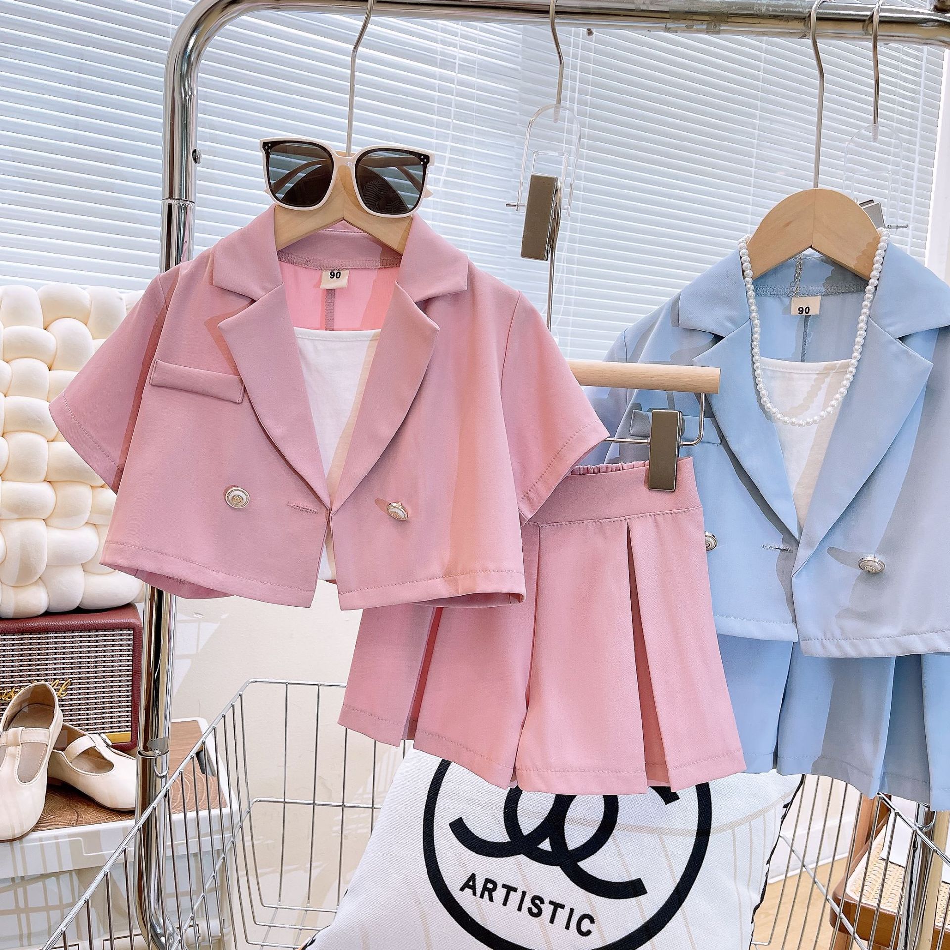 Ancorelala 2025 Spring and Summer New Girl's Set Korean Edition Fashion Small Suit Strap Three Piece Set Foreign Trade