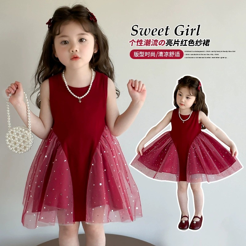 Girl's temperament dress summer 2025 new children's clothing western-style internet famous vest dress baby princess style dress