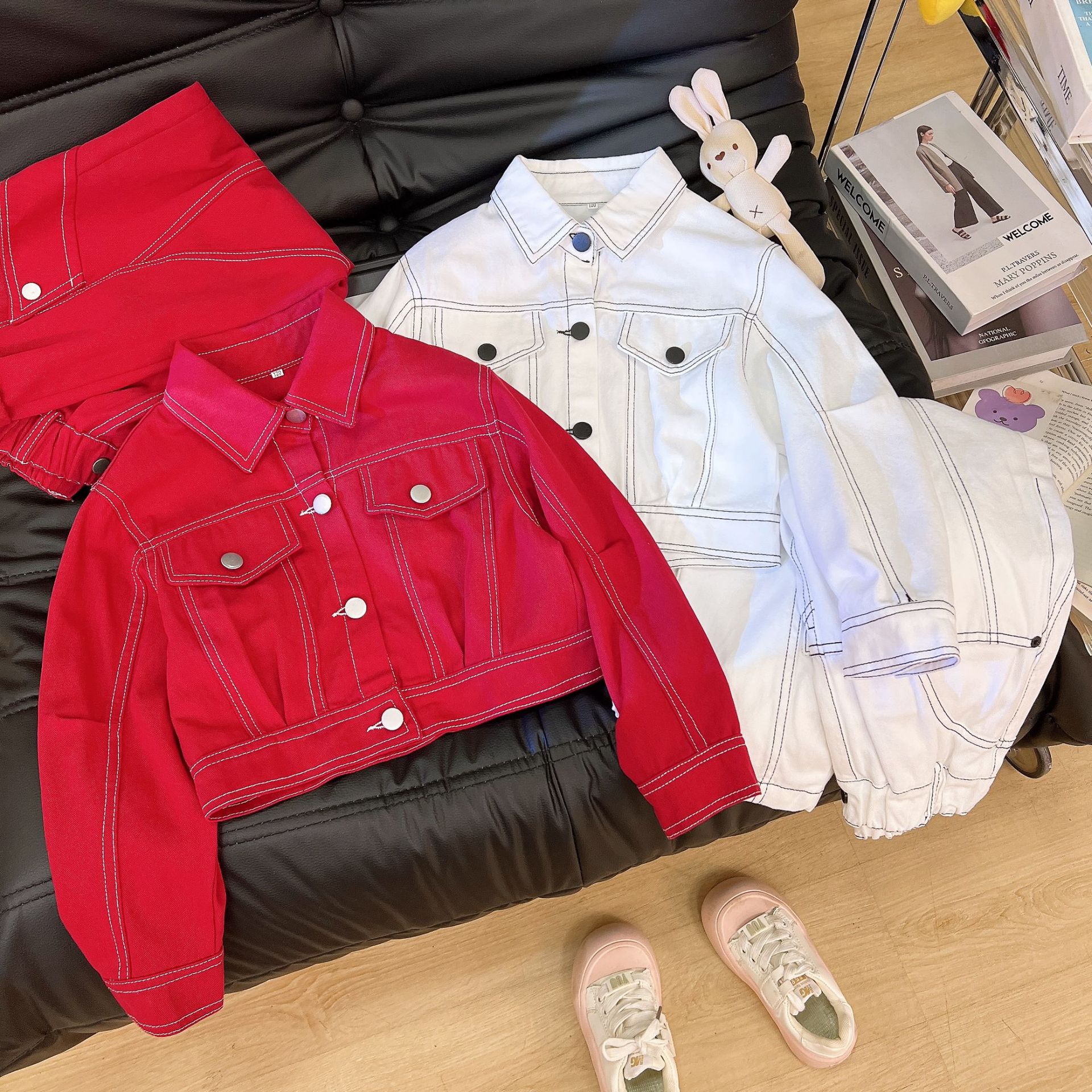 Female child labor outfit set 2025 Spring and Autumn new item, Zhongda children's fashion personality, Korean style children's denim two-piece set Spring and Autumn