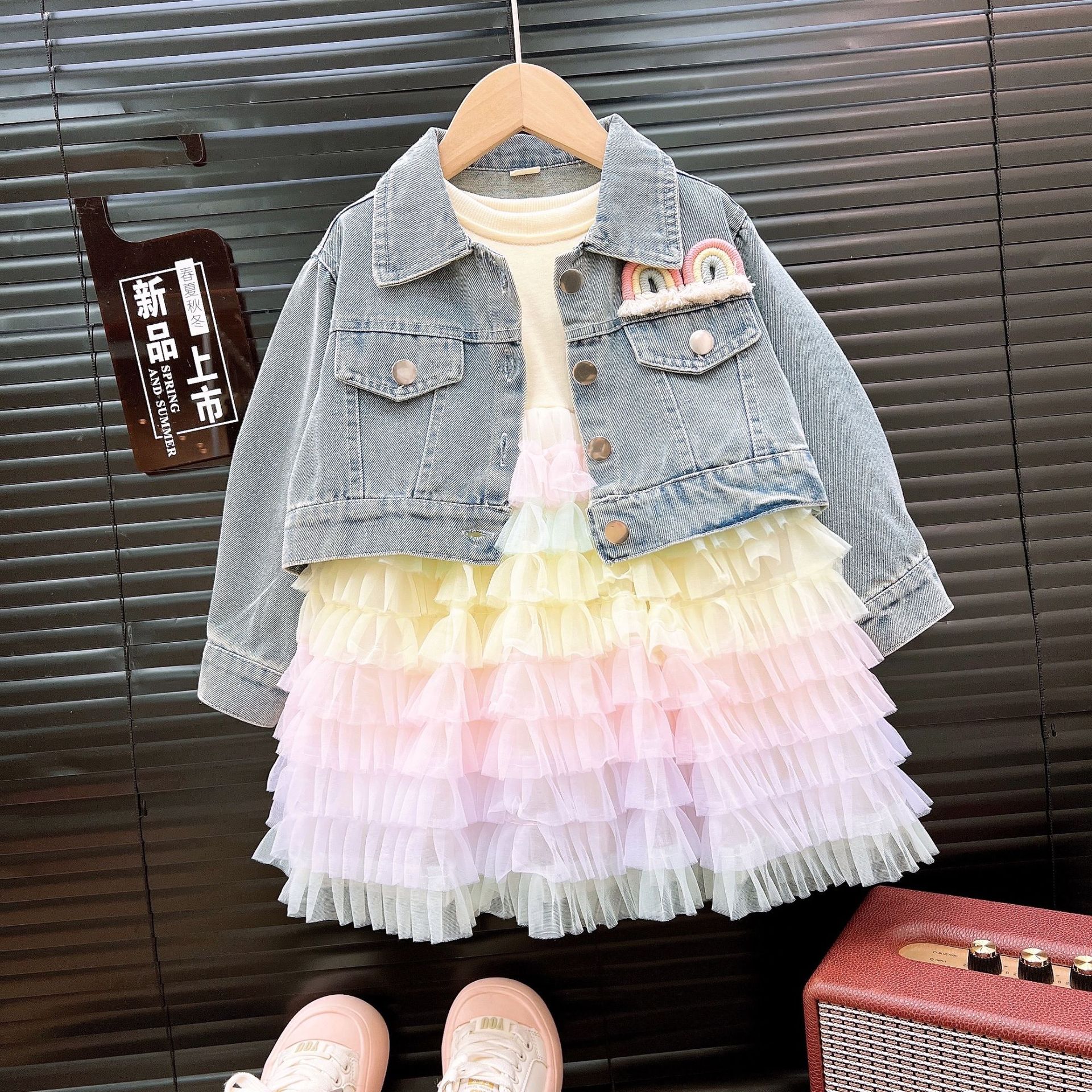 Girls' autumn denim dress set 2025 new children's fashion princess two-piece set for girls' baby clothes autumn