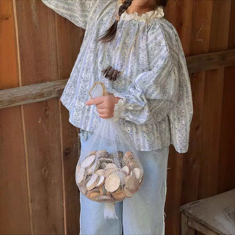 Girls' 2024 autumn and winter new children's clothing fashion cute little floral top with denim wide leg pants two-piece set