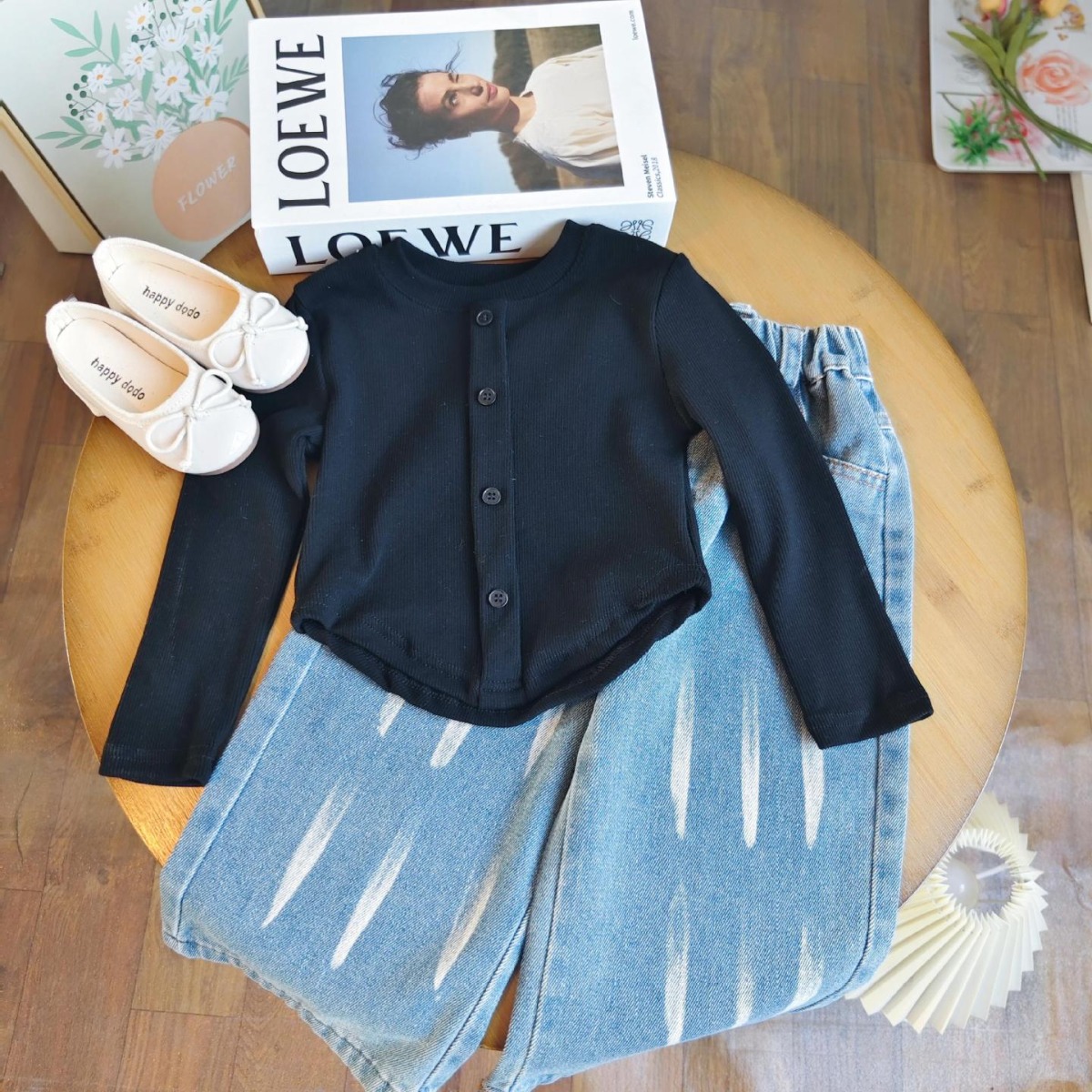 Ancorelala 2025 Spring New Girls' Fashion Trend Set, High Waist Top and Wide Leg Pants Two Piece Set