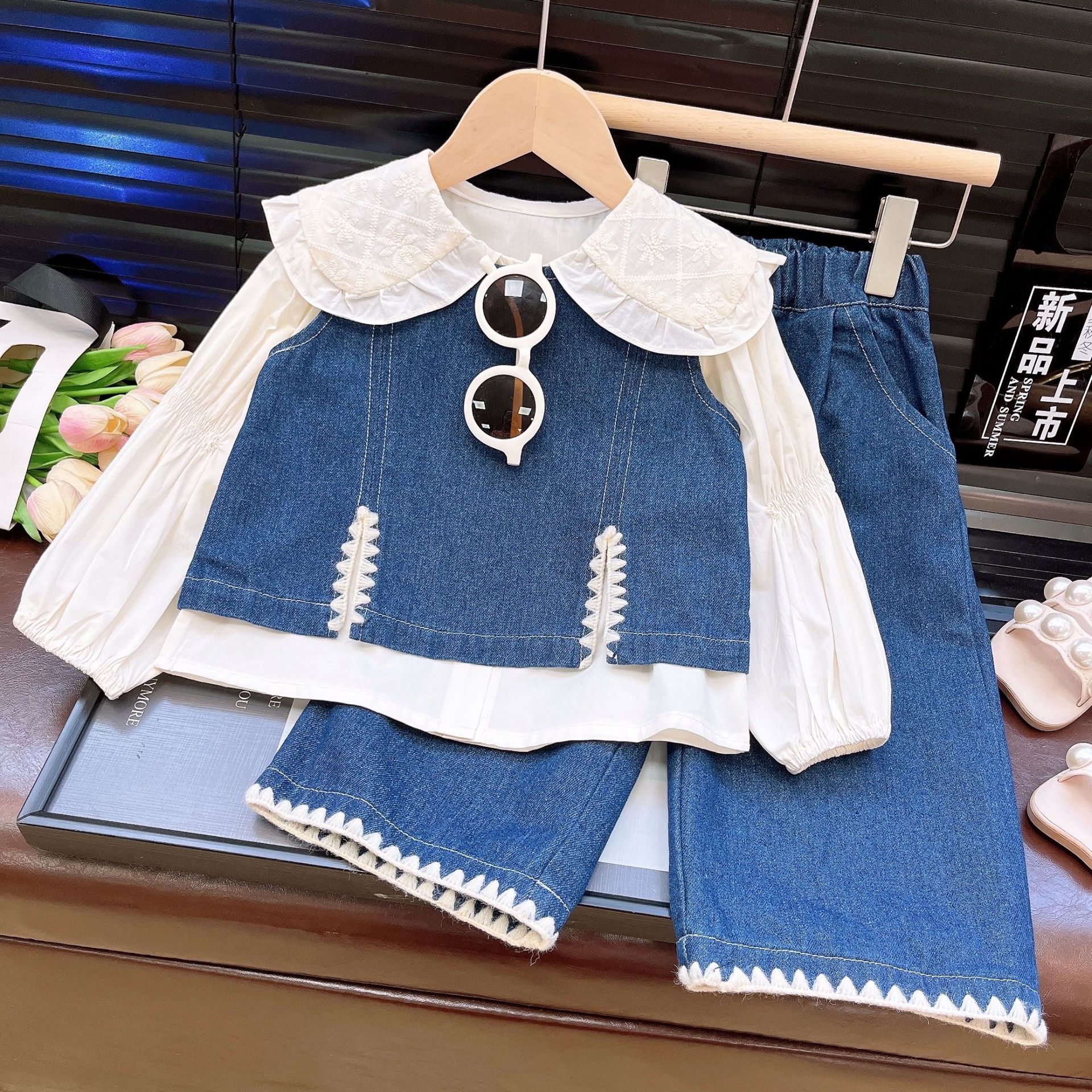 2025 Autumn New Women's Clothing Cute Girl Treasure Shirt Cowboy Vest Pants 3-Piece Fashion Girl Treasure Set