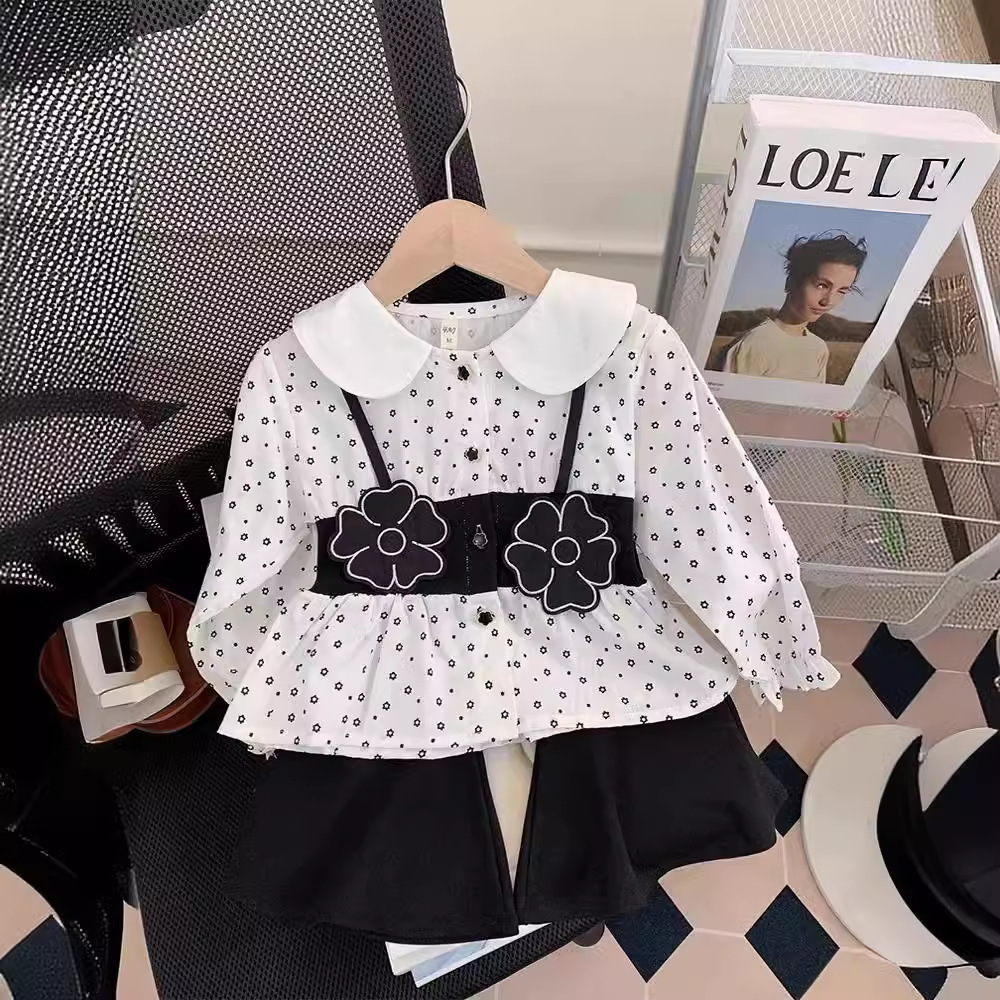 Ancorelala 2023 Spring and Autumn New Girls' Set, Women's Treasure Fake, Two Cute Shirts with Bellbottom Pants Trendy