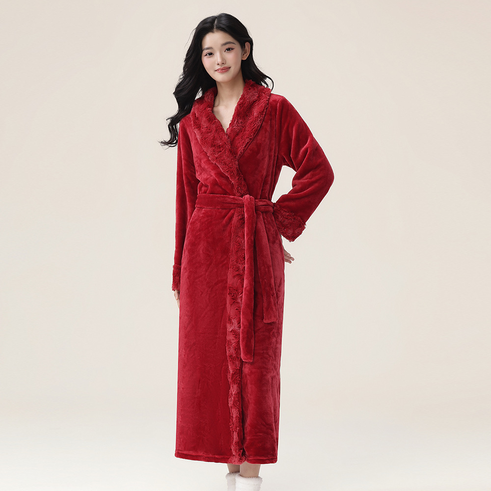 Xiaohongshu's same autumn and winter women's nightgown with thick velvet bathrobe, high-end light luxury flannel home clothing factory direct sales Xiaohongshu's same autumn and winter women's nightgown with thick velvet bathrobe, high-end light luxury flannel home clothing factory direct sales