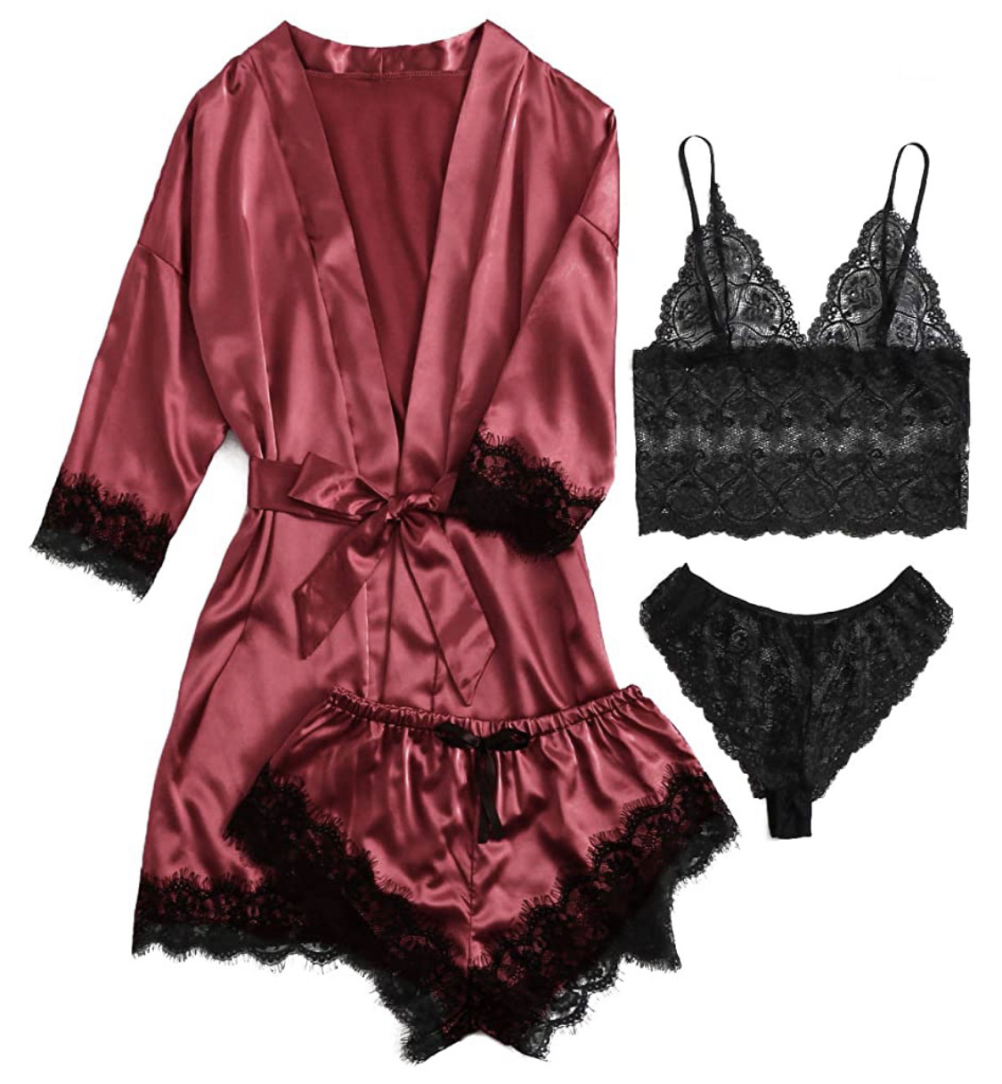 Four piece set of European and American women's pajamas, erotic lingerie, plus size, foreign trade home clothing manufacturer, Amazon new lace Four piece set of European and American women's pajamas, erotic lingerie, plus size, foreign trade home clothing manufacturer, Amazon new lace