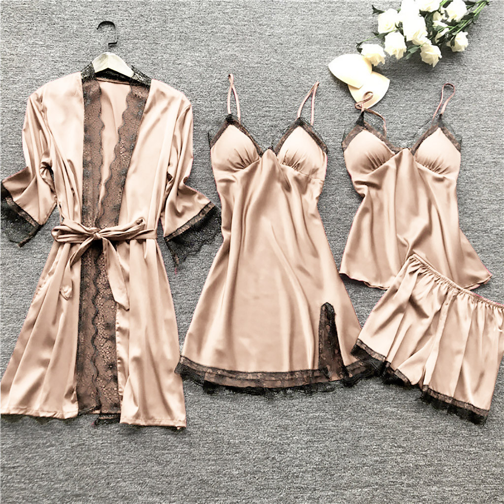 Cross border sleepwear, women's sexy sleepwear, 4-piece set, Korean version, camisole sleepwear, women's home wear with chest cushion, nightgown 2103 Cross border sleepwear, women's sexy sleepwear, 4-piece set, Korean version, camisole sleepwear, women's home wear with chest cushion, nightgown 2103