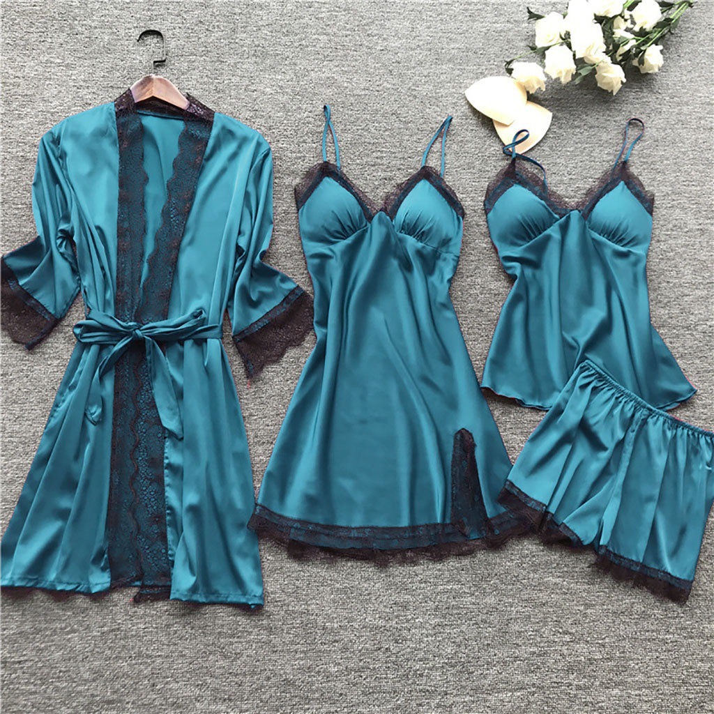 Cross border sleepwear, women's sexy sleepwear, 4-piece set, Korean version, camisole sleepwear, women's home wear with chest cushion, nightgown 2103 Cross border sleepwear, women's sexy sleepwear, 4-piece set, Korean version, camisole sleepwear, women's home wear with chest cushion, nightgown 2103