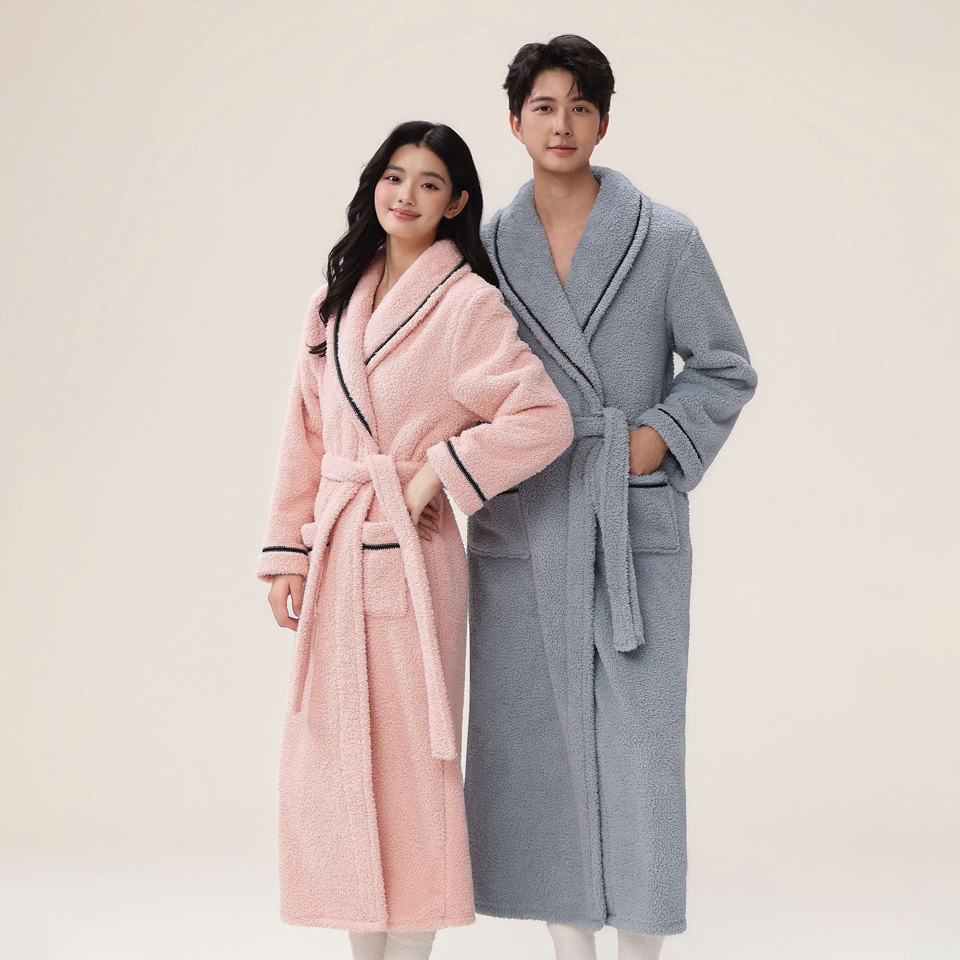 Thick coral fleece nightgown for men in autumn and winter, large size, comfortable cotton fleece with fleece, couple's sleepwear, home wear, bathrobe, women's extended length Thick coral fleece nightgown for men in autumn and winter, large size, comfortable cotton fleece with fleece, couple's sleepwear, home wear, bathrobe, women's extended length