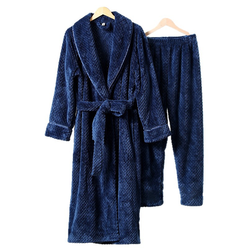 Autumn and winter flannel comfortable long warm couple sleepwear and pants set with thick flannel women's nightgown and home clothes Autumn and winter flannel comfortable long warm couple sleepwear and pants set with thick flannel women's nightgown and home clothes