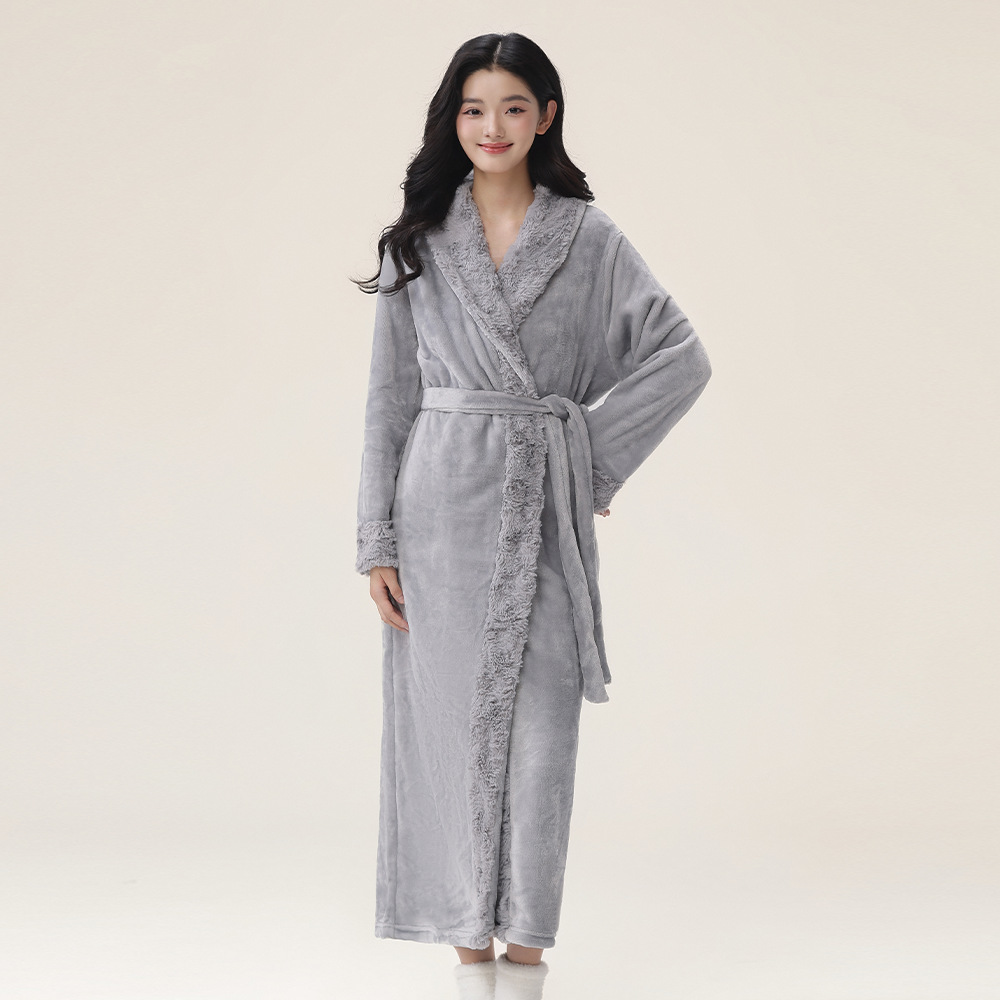 Xiaohongshu's same autumn and winter women's nightgown with thick velvet bathrobe, high-end light luxury flannel home clothing factory direct sales Xiaohongshu's same autumn and winter women's nightgown with thick velvet bathrobe, high-end light luxury flannel home clothing factory direct sales