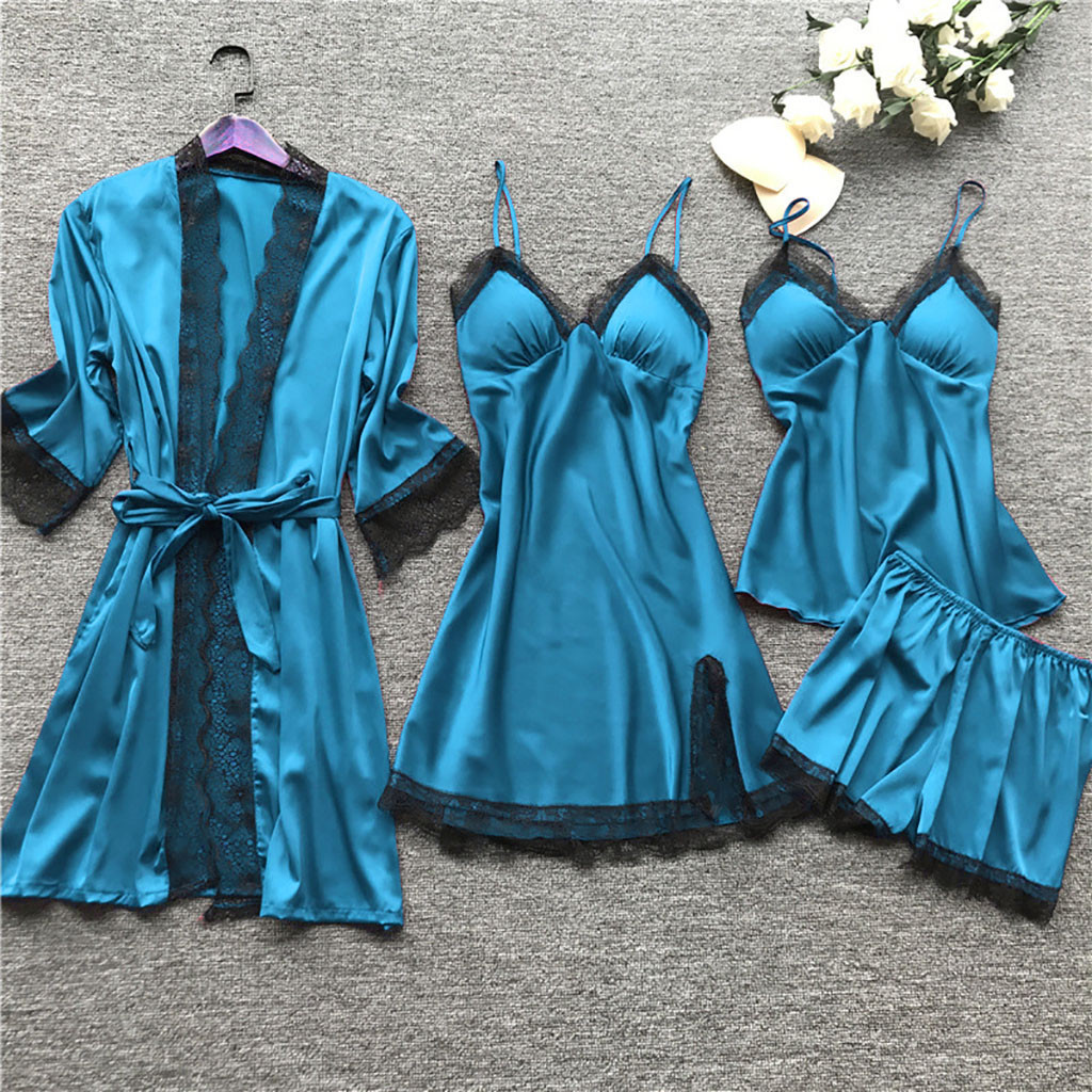 Cross border sleepwear, women's sexy sleepwear, 4-piece set, Korean version, camisole sleepwear, women's home wear with chest cushion, nightgown 2103 Cross border sleepwear, women's sexy sleepwear, 4-piece set, Korean version, camisole sleepwear, women's home wear with chest cushion, nightgown 2103
