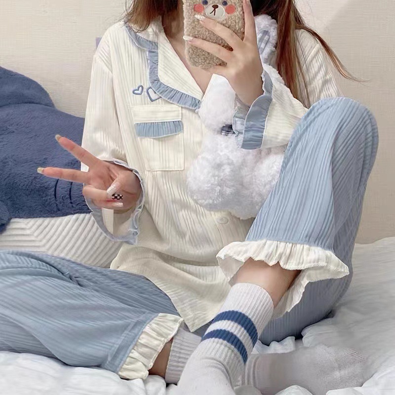 Korean version of simple short sleeved shorts sleepwear for women, loose and simple wave jacquard cotton, summer loose and can be worn as outerwear Korean version of simple short sleeved shorts sleepwear for women, loose and simple wave jacquard cotton, summer loose and can be worn as outerwear