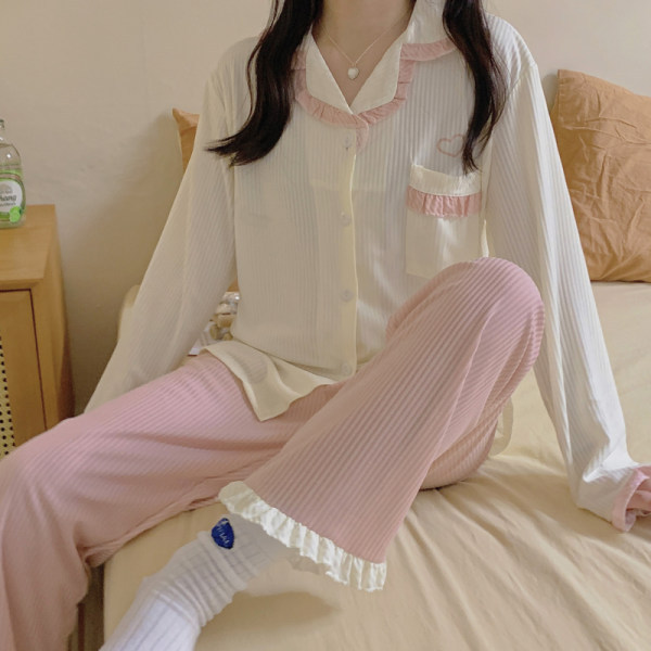 Korean version of simple short sleeved shorts sleepwear for women, loose and simple wave jacquard cotton, summer loose and can be worn as outerwear Korean version of simple short sleeved shorts sleepwear for women, loose and simple wave jacquard cotton, summer loose and can be worn as outerwear