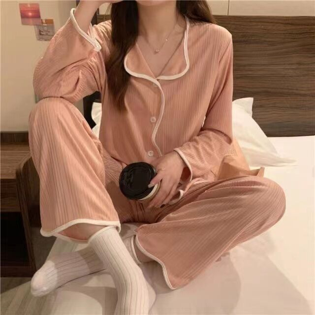 Korean version of simple short sleeved shorts sleepwear for women, loose and simple wave jacquard cotton, summer loose and can be worn as outerwear Korean version of simple short sleeved shorts sleepwear for women, loose and simple wave jacquard cotton, summer loose and can be worn as outerwear