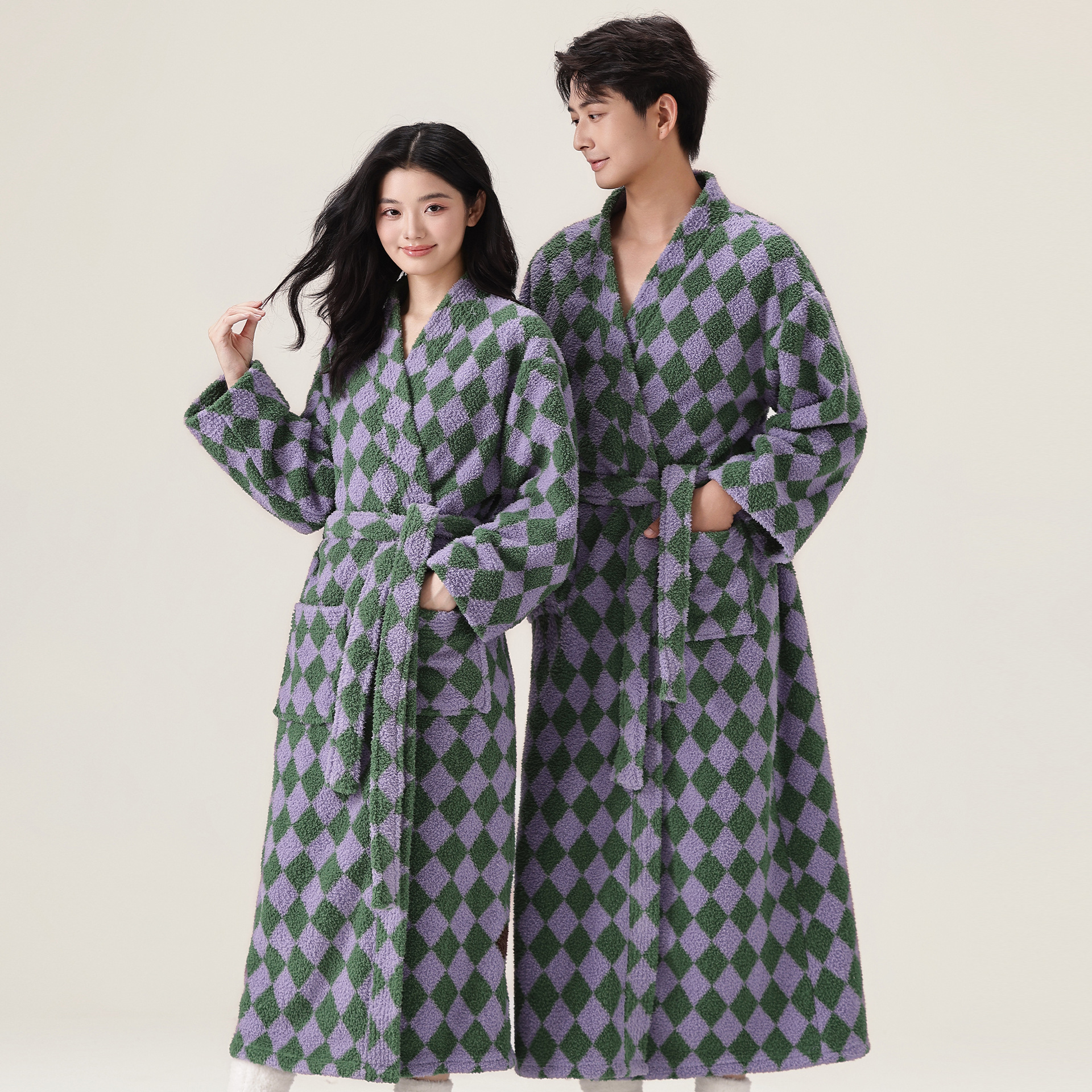 2025 New Women's Sleeping Robe Winter Long Edition with Thickened Half Velvet Couple Bathrobe Coral Velvet Home Clothes 2025 New Women's Sleeping Robe Winter Long Edition with Thickened Half Velvet Couple Bathrobe Coral Velvet Home Clothes