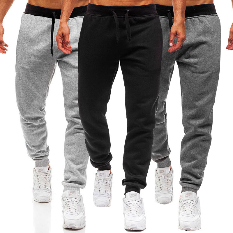 New men's fitness pants for foreign trade, men's solid color fleece oversized casual pants, European and American sports pants
