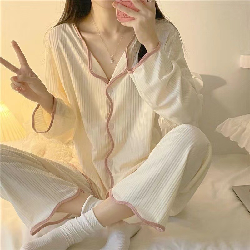 Korean version of simple short sleeved shorts sleepwear for women, loose and simple wave jacquard cotton, summer loose and can be worn as outerwear Korean version of simple short sleeved shorts sleepwear for women, loose and simple wave jacquard cotton, summer loose and can be worn as outerwear