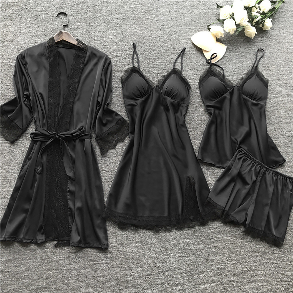 Cross border sleepwear, women's sexy sleepwear, 4-piece set, Korean version, camisole sleepwear, women's home wear with chest cushion, nightgown 2103 Cross border sleepwear, women's sexy sleepwear, 4-piece set, Korean version, camisole sleepwear, women's home wear with chest cushion, nightgown 2103