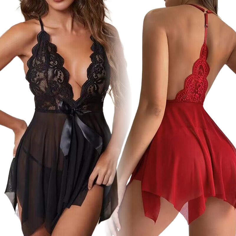 European and American foreign trade lingerie, Amazon source, women's mesh, seductive and popular suspender nightgown, transparent and sexy pajamas