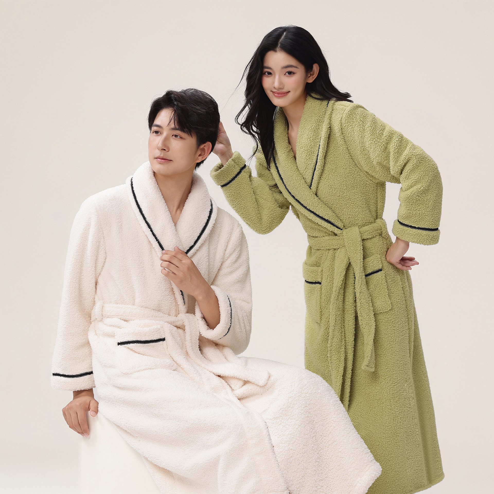 Thick coral fleece nightgown for men in autumn and winter, large size, comfortable cotton fleece with fleece, couple's sleepwear, home wear, bathrobe, women's extended length Thick coral fleece nightgown for men in autumn and winter, large size, comfortable cotton fleece with fleece, couple's sleepwear, home wear, bathrobe, women's extended length