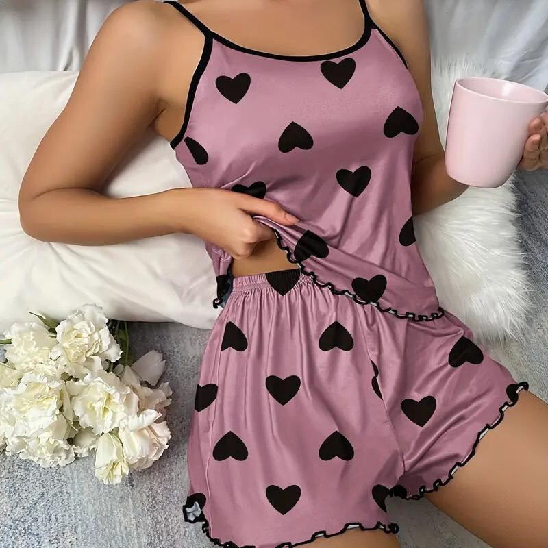 Cross border hot selling European and American summer women's pajamas two-piece set sexy casual camisole vest shorts home suit set