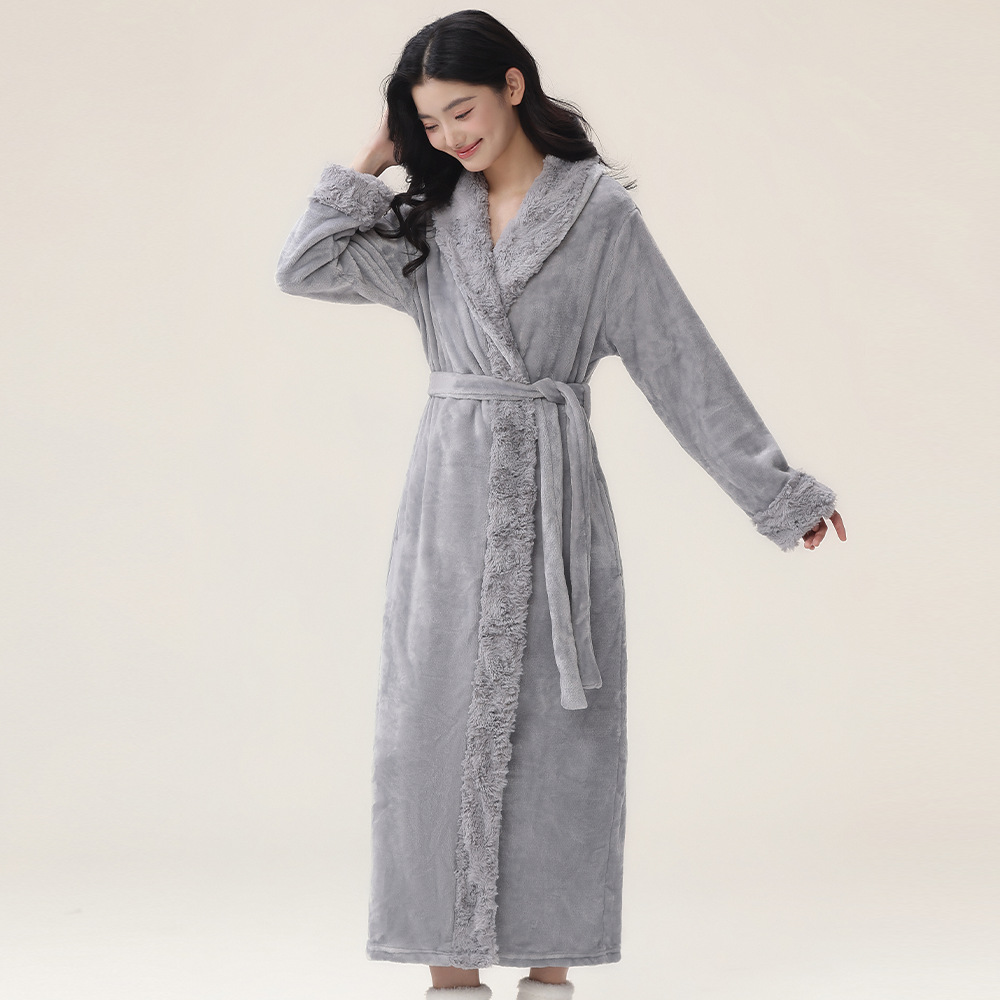 Xiaohongshu's same autumn and winter women's nightgown with thick velvet bathrobe, high-end light luxury flannel home clothing factory direct sales Xiaohongshu's same autumn and winter women's nightgown with thick velvet bathrobe, high-end light luxury flannel home clothing factory direct sales