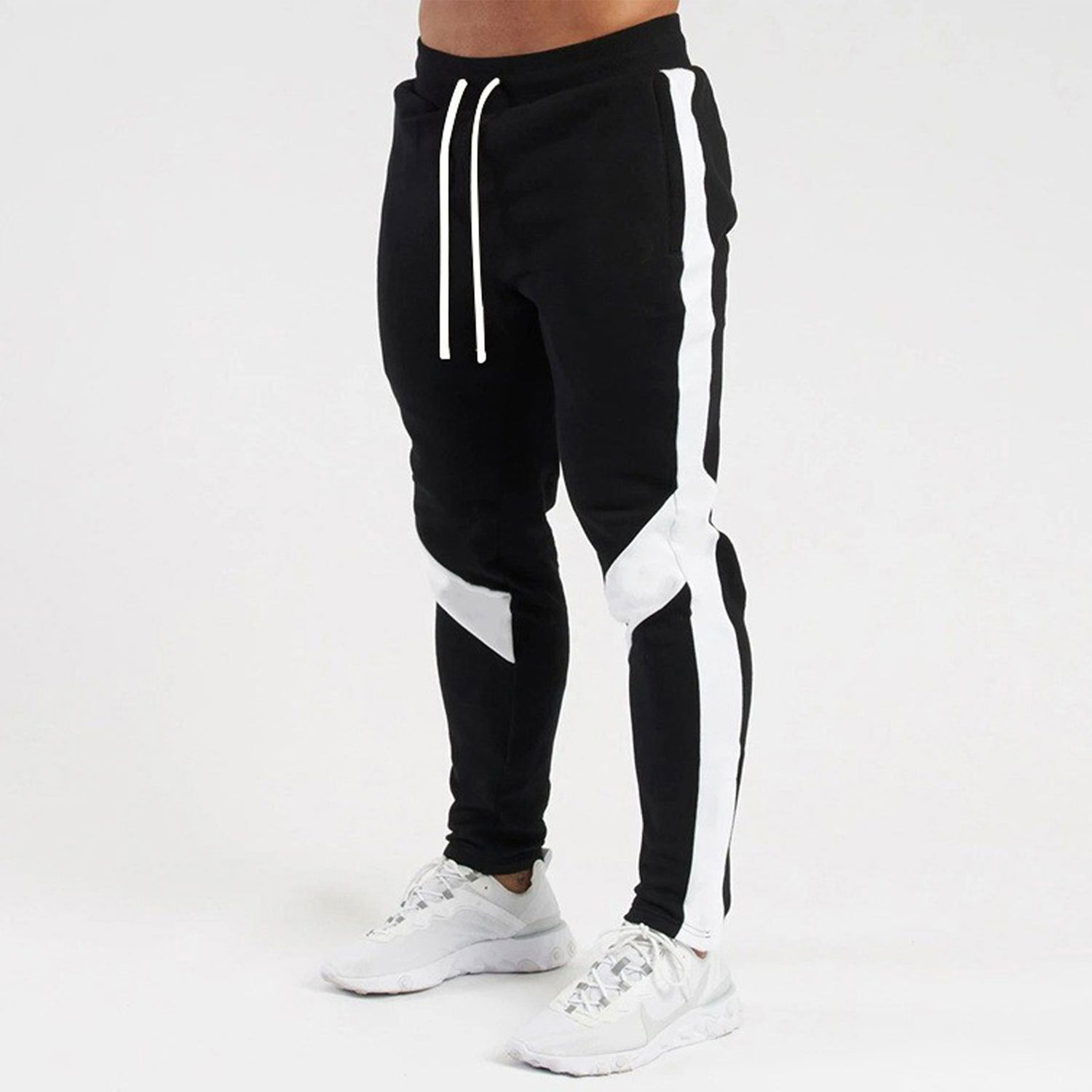Jacket set pants slim fit sports pants men's European and American running fitness casual pants tied tight training pants