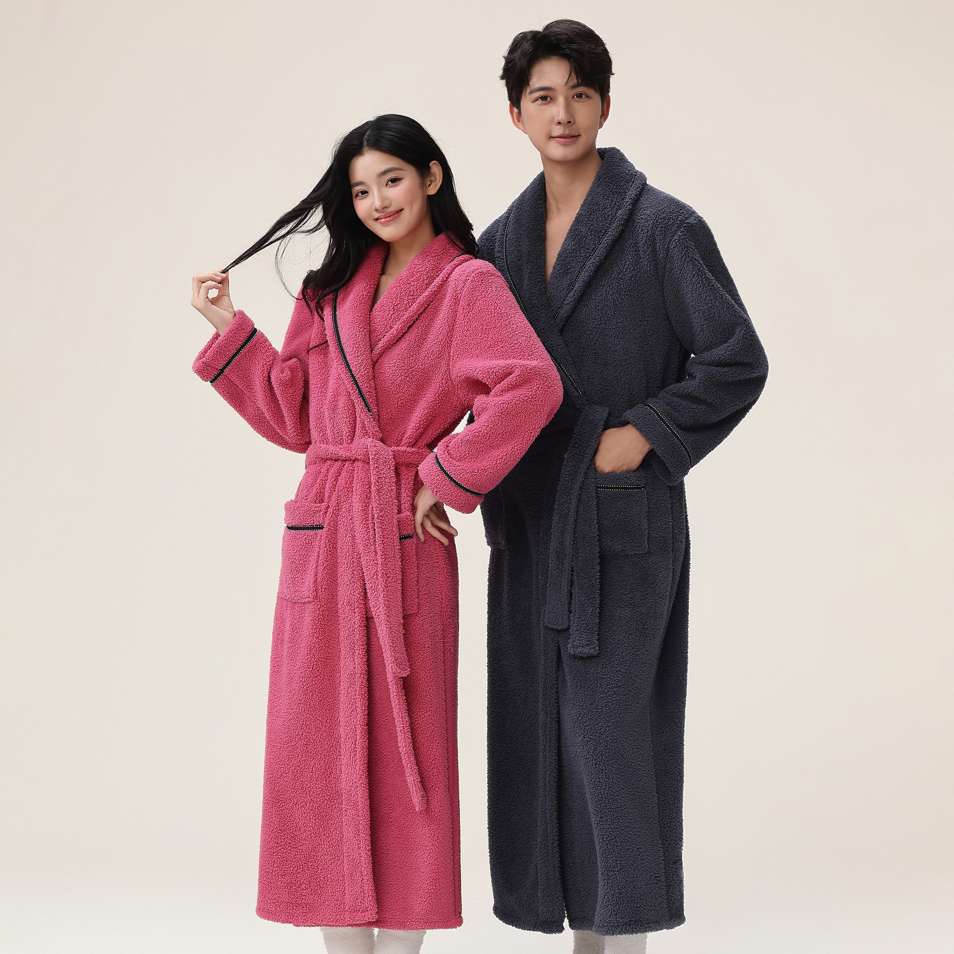Thick coral fleece nightgown for men in autumn and winter, large size, comfortable cotton fleece with fleece, couple's sleepwear, home wear, bathrobe, women's extended length Thick coral fleece nightgown for men in autumn and winter, large size, comfortable cotton fleece with fleece, couple's sleepwear, home wear, bathrobe, women's extended length