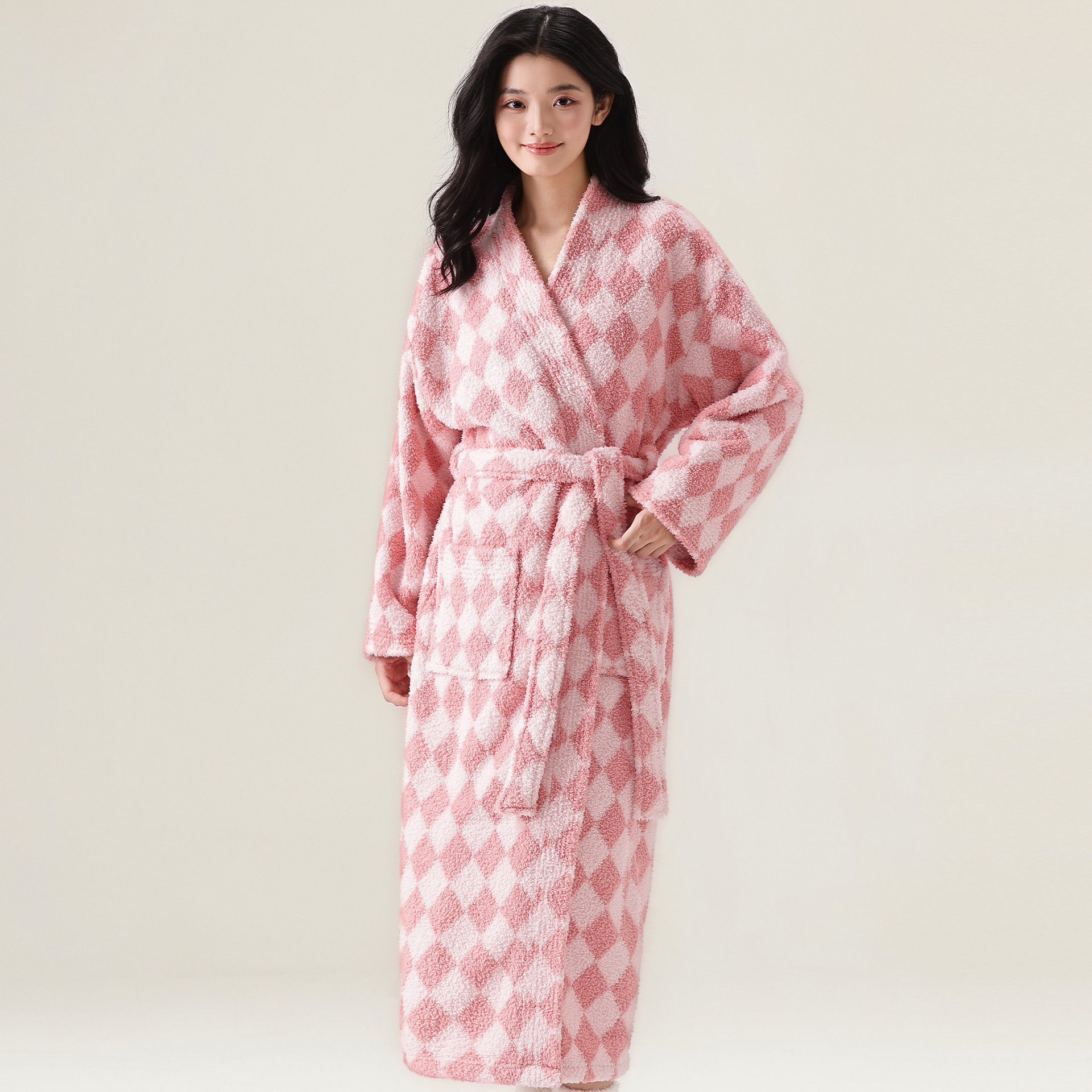2025 New Women's Sleeping Robe Winter Long Edition with Thickened Half Velvet Couple Bathrobe Coral Velvet Home Clothes