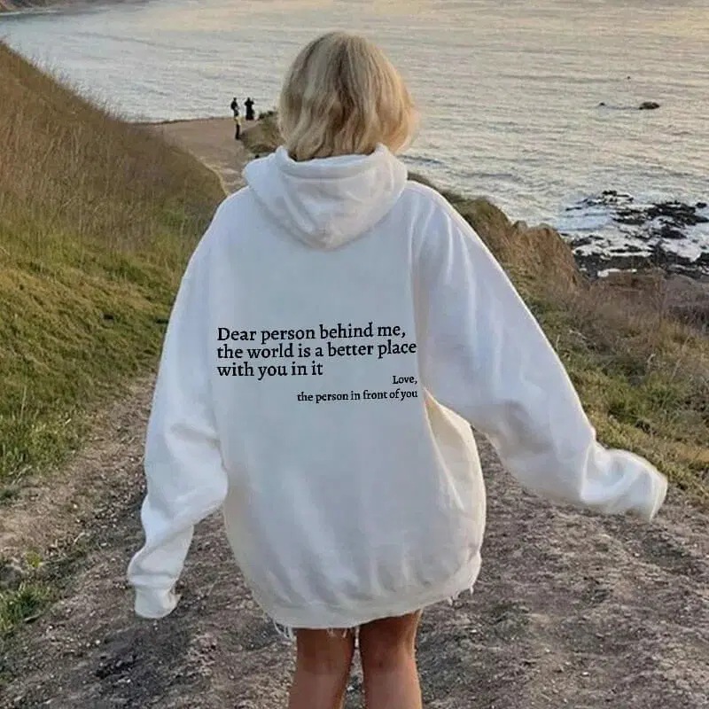 2025 Foreign Trade Cross border Women's Hoodie Solid Color Letter Printed Kangaroo Pocket Drawstring Printed Hoodie New Product for Women