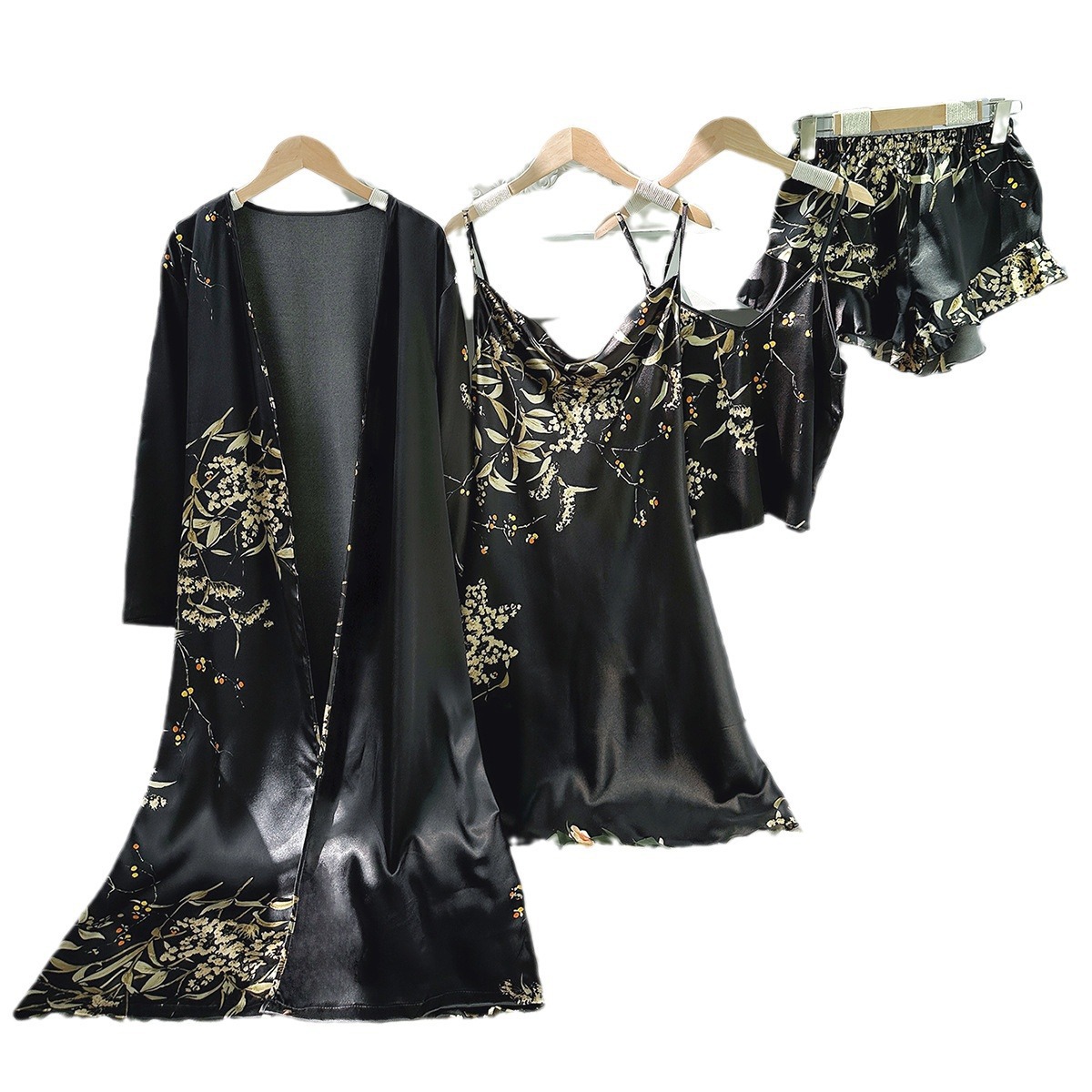 Home wear simple five piece set with printed cherry pajamas, women's thin nightgown, camisole shorts, camisole skirt set Home wear simple five piece set with printed cherry pajamas, women's thin nightgown, camisole shorts, camisole skirt set