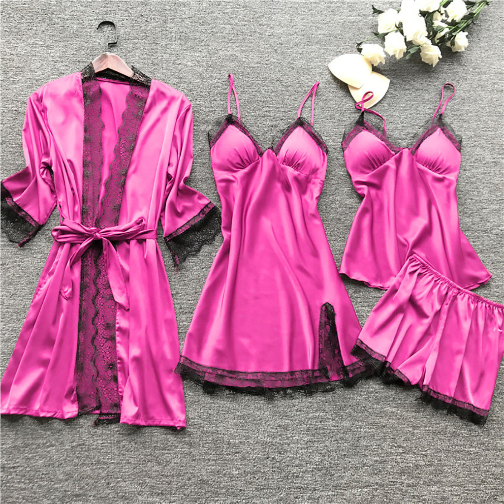 Cross border sleepwear, women's sexy sleepwear, 4-piece set, Korean version, camisole sleepwear, women's home wear with chest cushion, nightgown 2103 Cross border sleepwear, women's sexy sleepwear, 4-piece set, Korean version, camisole sleepwear, women's home wear with chest cushion, nightgown 2103