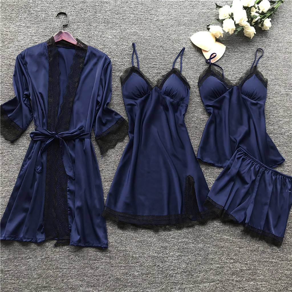 Cross border sleepwear, women's sexy sleepwear, 4-piece set, Korean version, camisole sleepwear, women's home wear with chest cushion, nightgown 2103 Cross border sleepwear, women's sexy sleepwear, 4-piece set, Korean version, camisole sleepwear, women's home wear with chest cushion, nightgown 2103