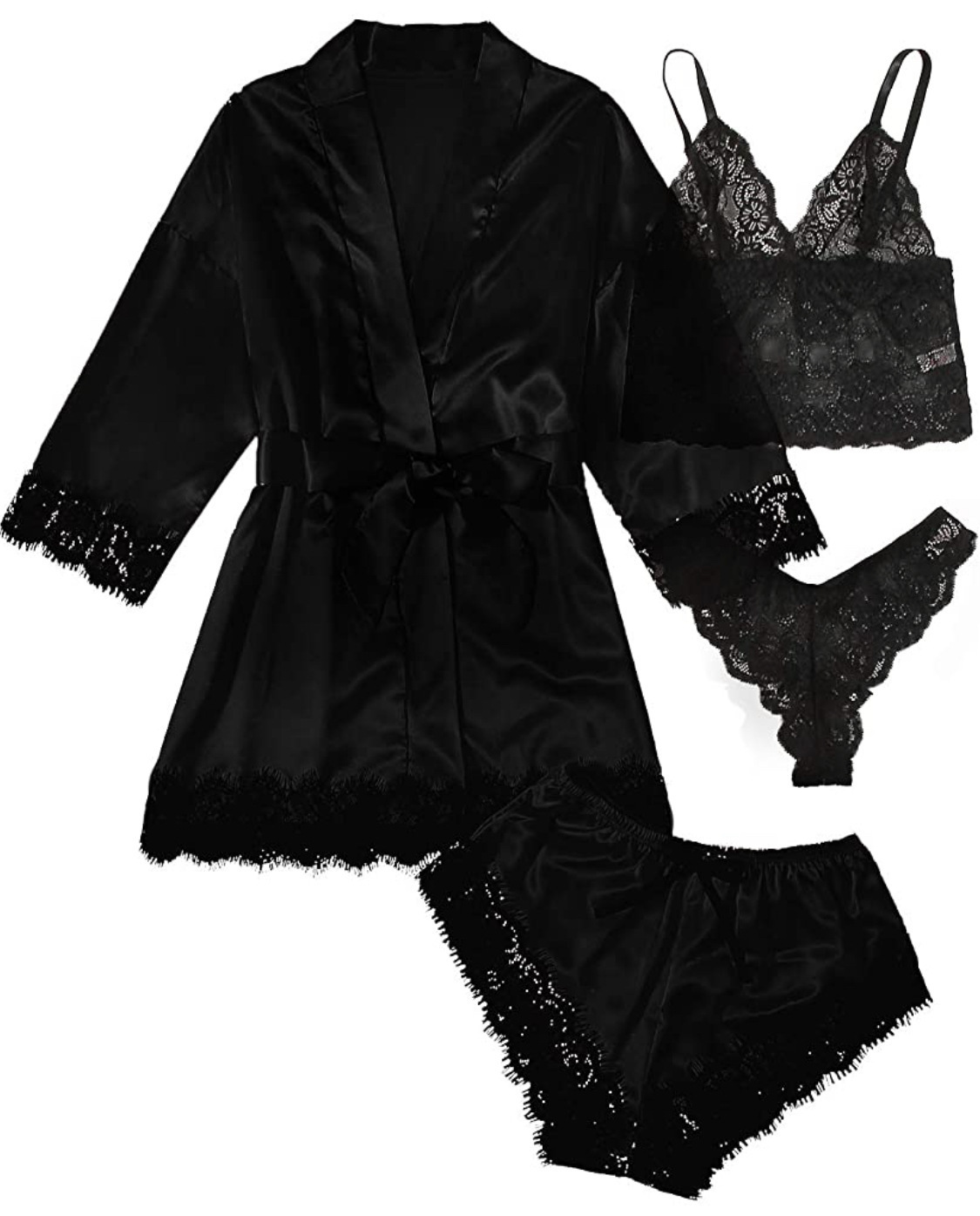 Four piece set of European and American women's pajamas, erotic lingerie, plus size, foreign trade home clothing manufacturer, Amazon new lace Four piece set of European and American women's pajamas, erotic lingerie, plus size, foreign trade home clothing manufacturer, Amazon new lace
