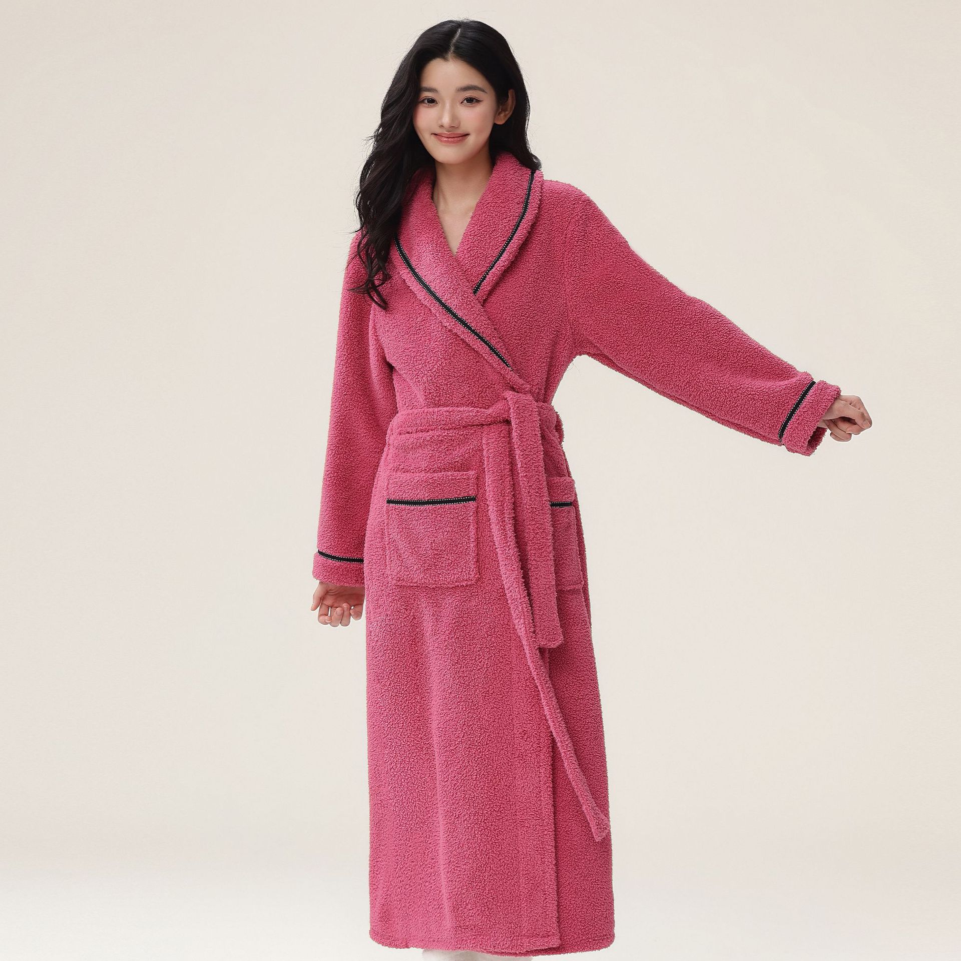 Thickened coral fleece nightgown, autumn and winter couple sleepwear, home clothes, plus plus plus cotton fleece, women's extended bathrobe set