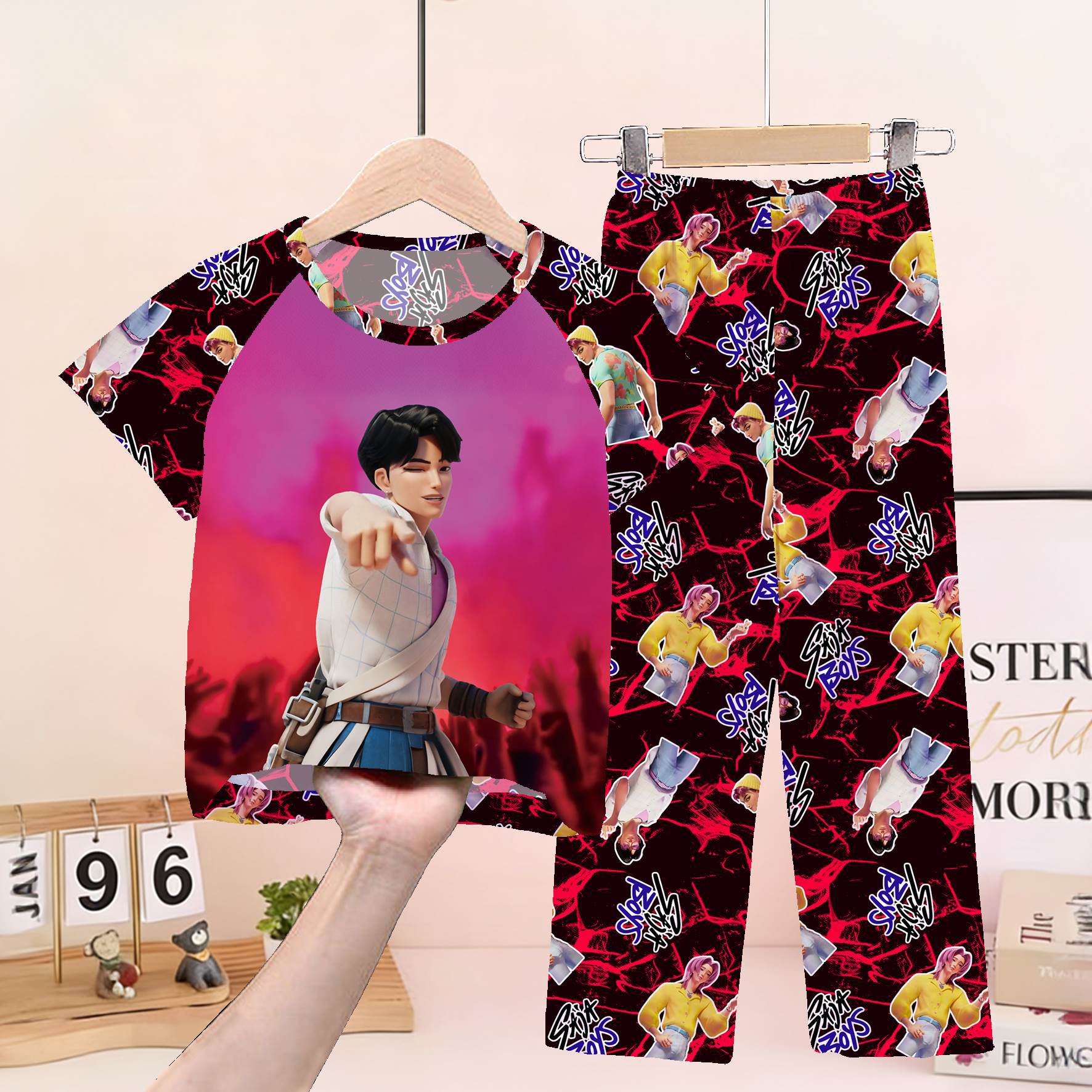 Wholesale Southeast Asian children's sleepwear, spring and summer short sleeved pants, Shajia boys' set, witch hunting group thin home clothes