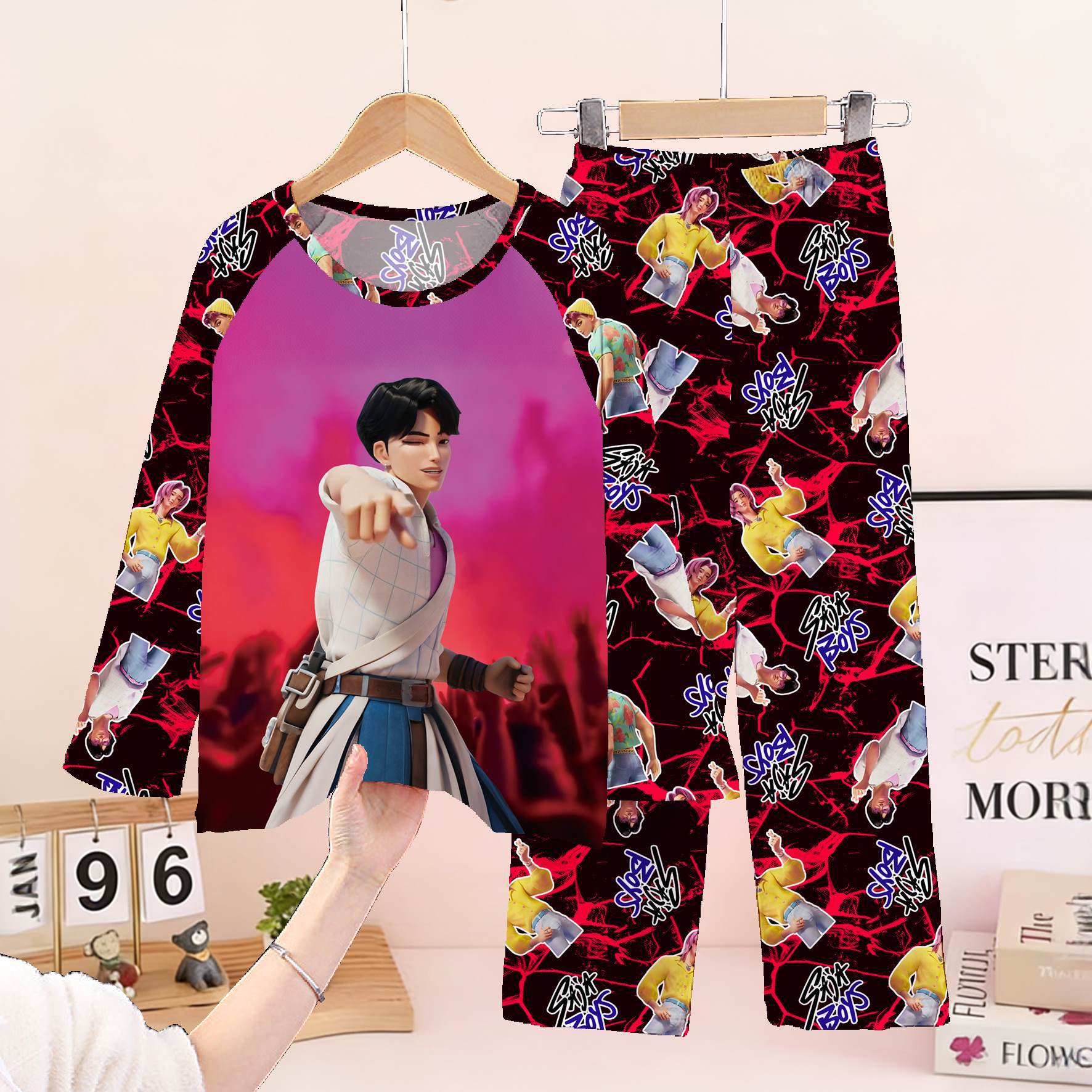 Wholesale Southeast Asian children's pajamas, Shajia boys' long sleeved pants set, witch hunting group girls' cartoon home clothes