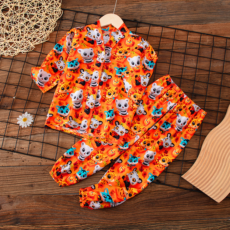 Summer children's cotton pajamas, boys' and girls' home clothes, boys' and girls' Nezha 5D air-conditioned suit set, thin version