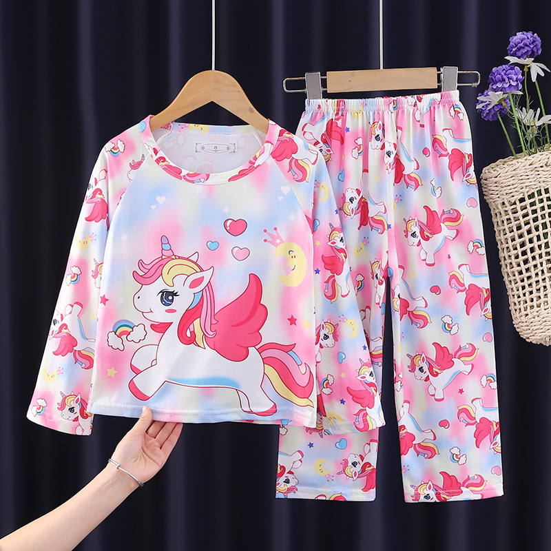 Cross border wholesale children's sleepwear, men's, medium and large children's long sleeved Leti cartoon set, girls' home clothes, cute style, antibacterial