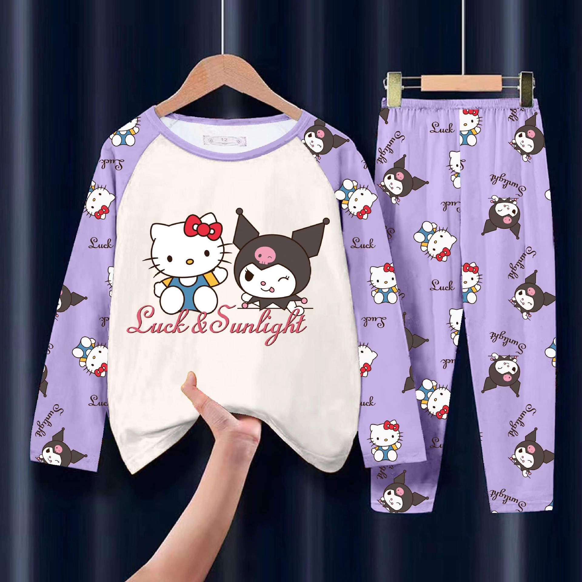 Wholesale hot selling children's sleepwear long sleeved pants Stitch cute cartoon Kuromi set can be worn as outerwear home clothes