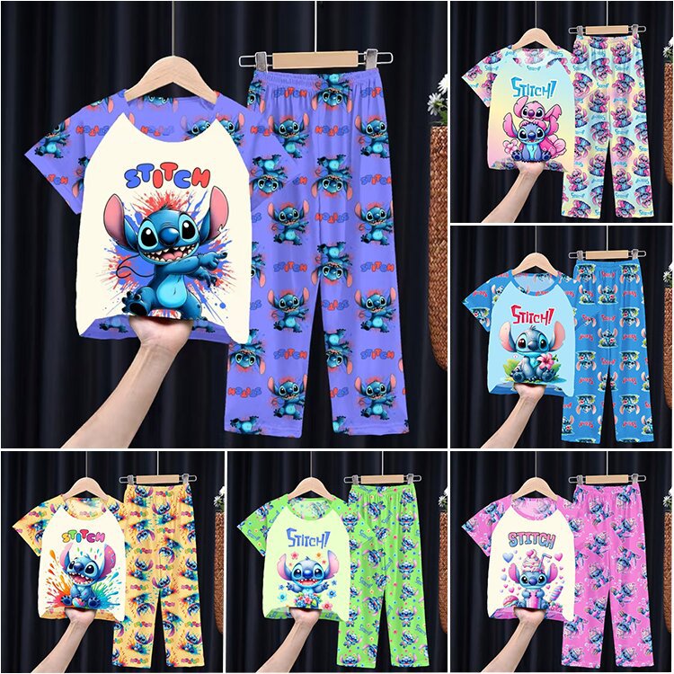 Children's sleepwear, spring and summer short sleeved pants, boys' set, cartoon cute DIY girl princess thin home outfit
